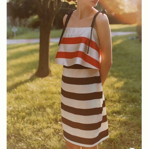 ANTHROPOLOGIE x Mare Dress Tie Shoulder Striped Dress Size LP • NEW WITH TAGS - Picture 1 of 13